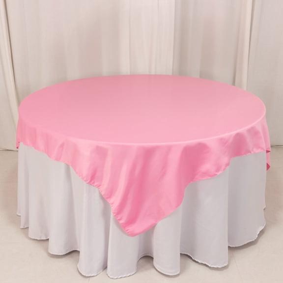 Efavormart Pink Lamour Satin Table Overlay, Square Tablecloth Topper - 72"x72"