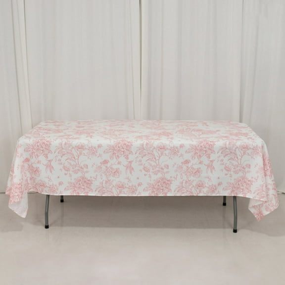 Efavormart Polyester Rectangular Tablecloth 60"x102" White with Pink French Toile Pattern - Sophisticated Table Cover for Chic Weddings & Events