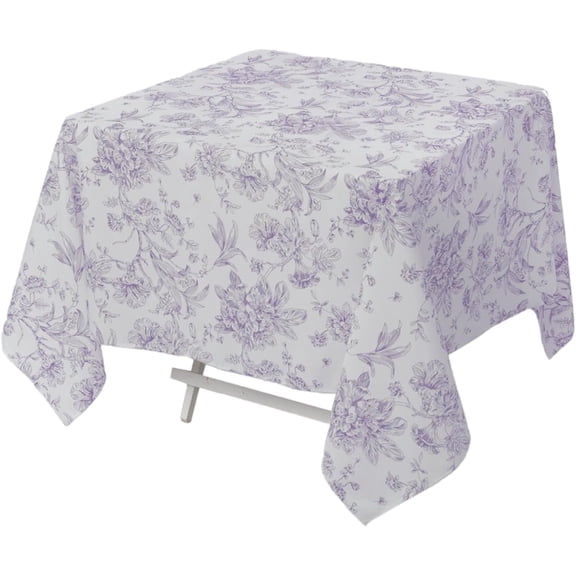 Efavormart Polyester Square Tablecloth 70"x70" White with Lavender Lilac French Toile Pattern - Sophisticated Table Cover for Chic Weddings & Events