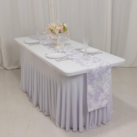Efavormart Polyester Table Runner 12"x108" White with Lavender Lilac French Toile Floral Print - Exquisite Reusable Table Décor