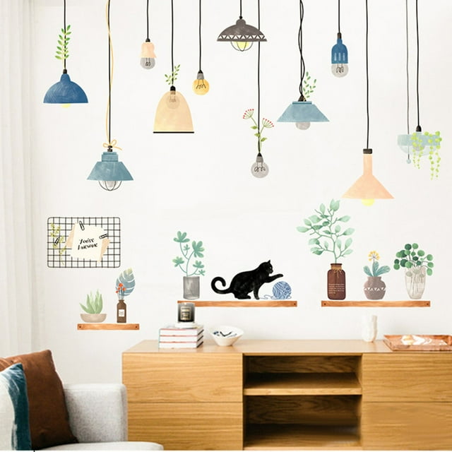 Efavormart Potted Plants on Shelves & Lamps Wall Decals, Peel & Stick Decor Stickers - Walmart.com