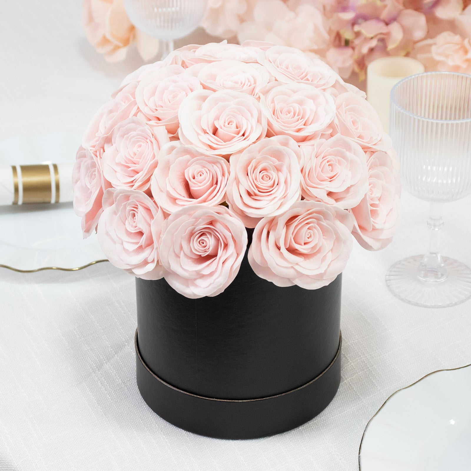 Efavormart Prearranged Rose Centerpiece Arrangement, Blush 27pcs Roses with Black Round Gift Box