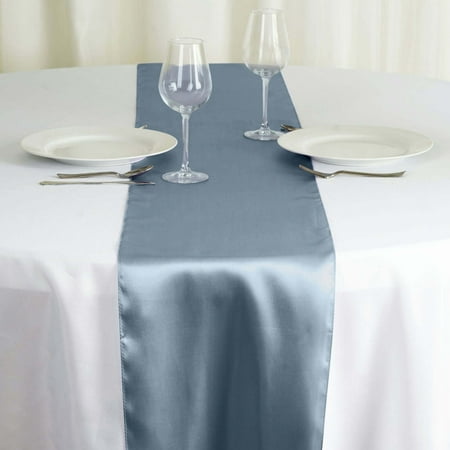 Efavormart Premium SATIN Table Top Runner For Weddings Birthday Party Decor Fit Rectangle and Round Table 12" x 108" Dusty Blue