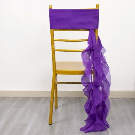 Efavormart Purple Chiffon Curly Chair Sash