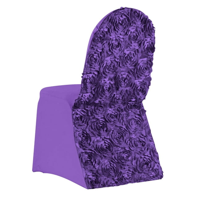 Efavormart Purple Satin Rosette Spandex Stretch Banquet Chair Cover ...