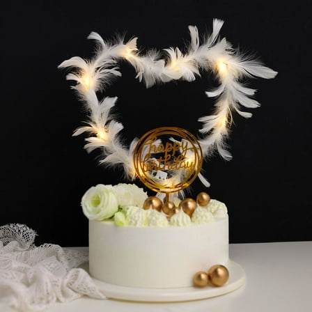 Efavormart Real Feathers LED Light Up Cake Topper Adjustable Wedding Cake Decor