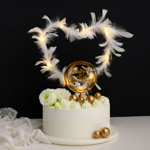 Efavormart Real Feathers LED Light Up Cake Topper Adjustable Wedding Cake Decor