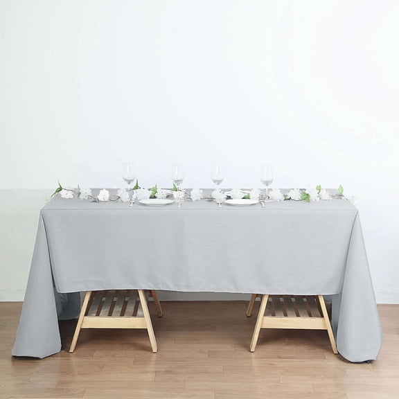 Efavormart Rectangle Tablecloth, 60"x126" Stain & Wrinkle Resistant Washable Table Cloth, Oblong Decorative Polyester Fabric Table Cover for Dining, Party, Wedding & Baby Shower- Silver