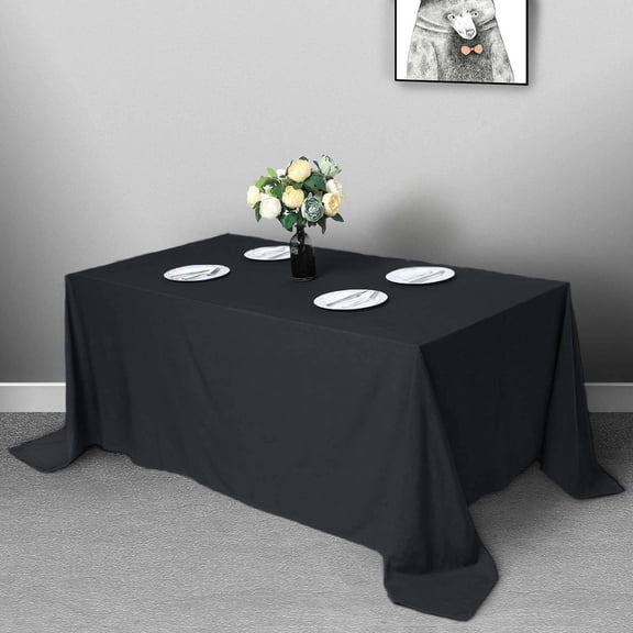 Efavormart 90x132" BLACK Wholesale Rectangle Polyester Rectangle Tablecloth Linen Wedding Party Restaurant Tablecloth