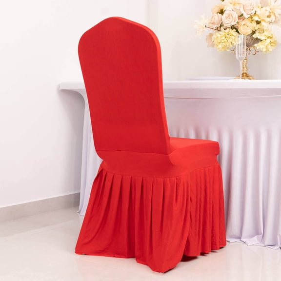Efavormart Red 1-Piece Stretch Fitted Ruffle Pleated Skirt Banquet Chair Cover