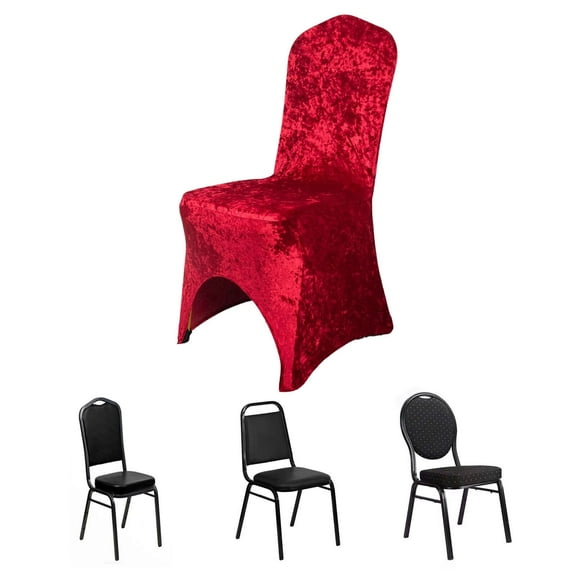 Efavormart Red Crushed Velvet Spandex Stretch Banquet Chair Cover With Foot Pockets, Fitted Wedding Chair Cover - 190 GSM