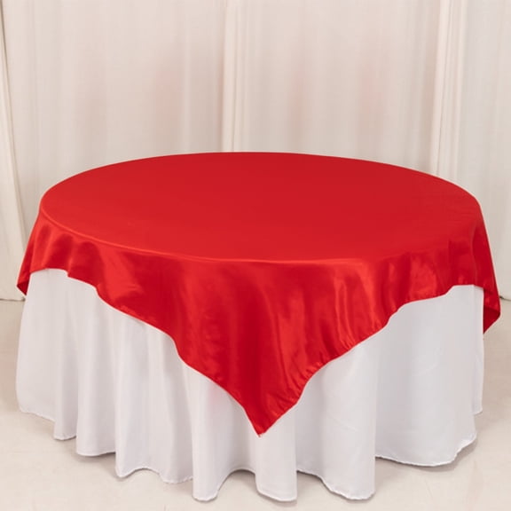 Efavormart Red Lamour Satin Table Overlay, Square Tablecloth Topper - 72"x72"