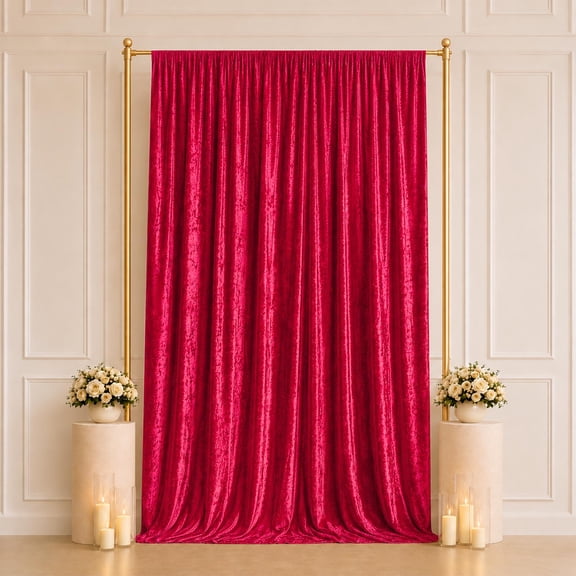 Efavormart Red Premium Crushed Velvet Backdrop Curtain 5ft x 12ft – Event Drape Panel & Photo Booth Background with Rod Pocket, 70% Blackout
