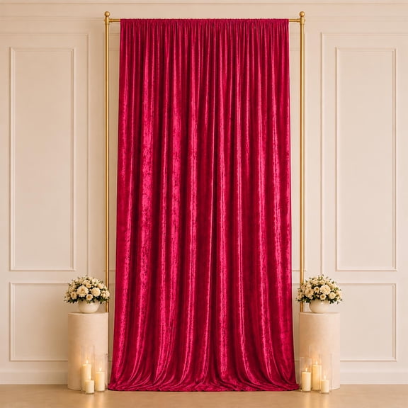 Efavormart Red Premium Crushed Velvet Backdrop Curtain 5ft x 14ft – Event Drape Panel & Photo Booth Background with Rod Pocket, 70% Blackout