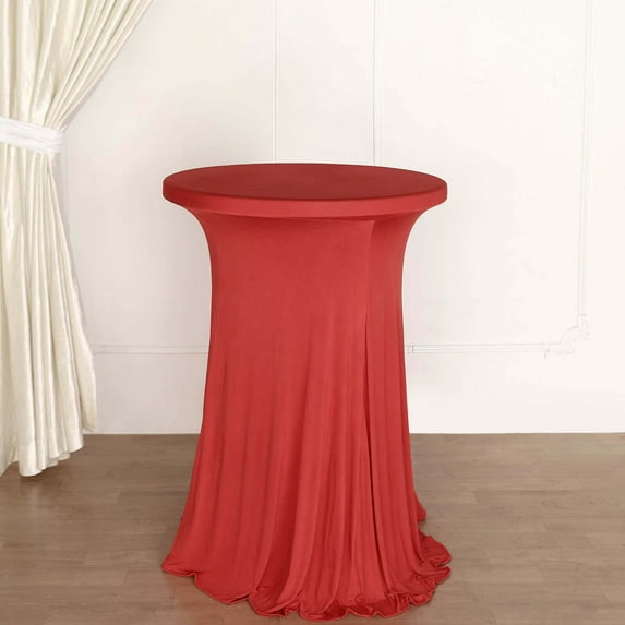 Efavormart Red Round Spandex Cocktail Table Cover With Natural Wavy Drapes - Perfect for Wedding, Party, Indoor & Outdoor Events, Holiday Parties, Showers, Corporate Affairs, Banquet