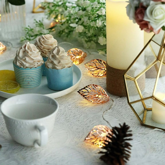 Efavormart Rose Gold 5 FT 10 LED Leafs Battery Operated Fairy String Lights Holiday Indoor Party Home Kitchen Bar Decoration