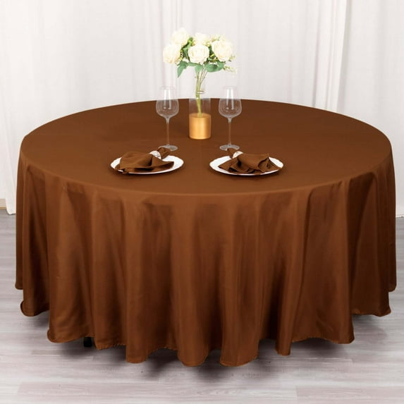 Efavormart Round Tablecloth, 108 Inch Stain & Wrinkle Resistant Washable Table Cloth, Decorative Polyester Fabric Table Cover for Banquet, Wedding, Dining- Brown