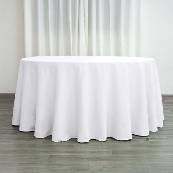 Efavormart Round Tablecloth, 120 Inch Stain & Wrinkle Resistant Washable Table Cloth, Decorative Polyester Fabric Table Cover for Banquet, Wedding, Dining - WHITE