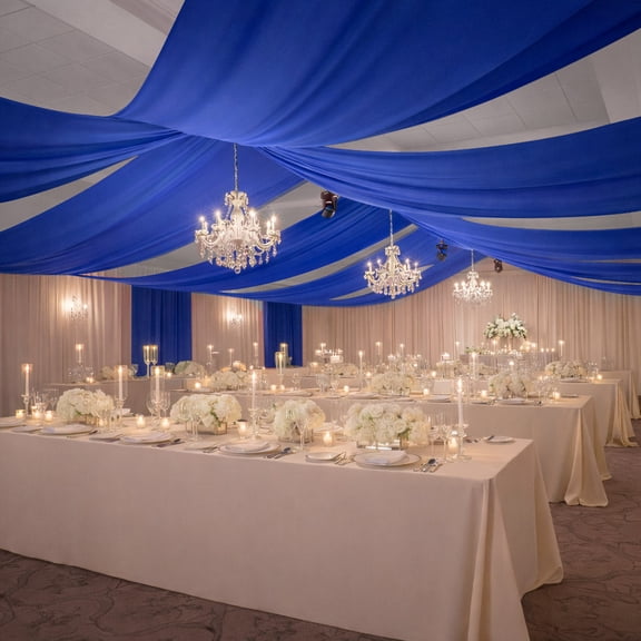 Efavormart Royal Blue 4-Way Stretch Spandex Backdrop Curtain, Wrinkle-Free Event Drapes with Rod Pockets - 5ft x 20ft