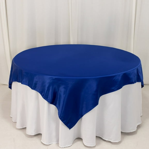 Efavormart Royal Blue Lamour Satin Table Overlay, Square Tablecloth Topper - 72"x72"