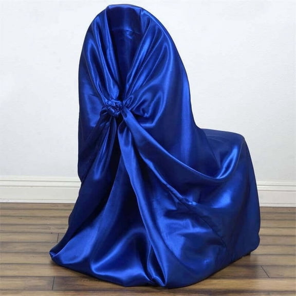 Efavormart Royal Blue Chair Covers for Party 1 Set Universal Satin Self Tie Banquet Folding Wedding Chair Cover - Fit on Most Chairs - Easy Use & Machine Wash Slipcovers for Outdoor Events