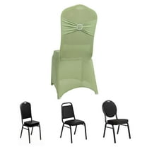 Efavormart Sage Green Spandex Banquet Slip On Chair Cover with Silver Rhinestone Buckled Sash Band, Stretched Fitted Chair Cover