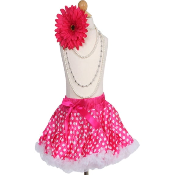 Efavormart Satin Polka Dots Shirt with Ruffled Tulle Edge Girls Ballet Tutu Skirt for Dance Performance Events - Fuchsia -Size S