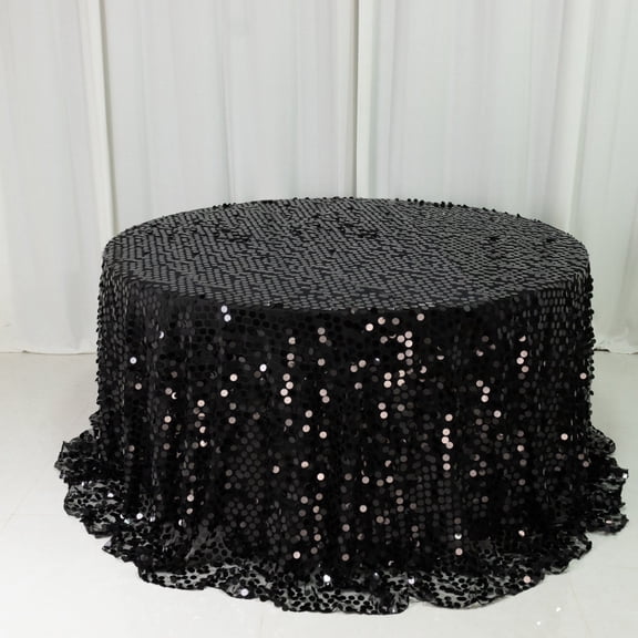 Efavormart Sequin Round Tablecloth 132" Black - Big Payette Table Cover