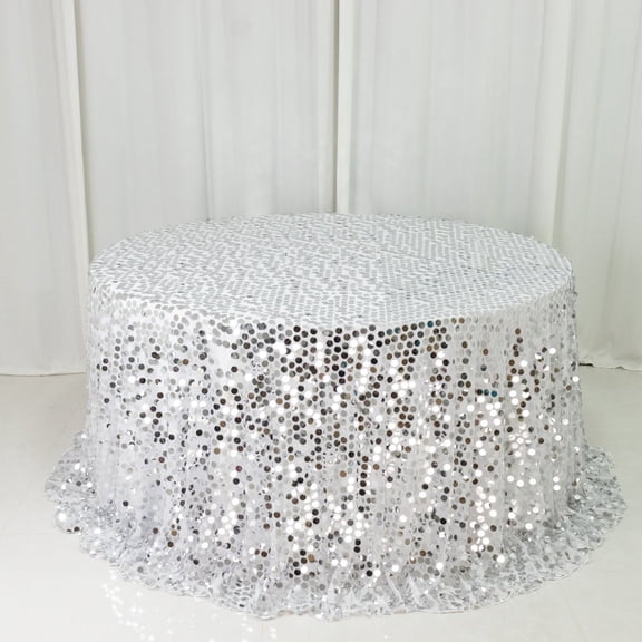 Efavormart Sequin Round Tablecloth 132" Silver - Big Payette Table Cover