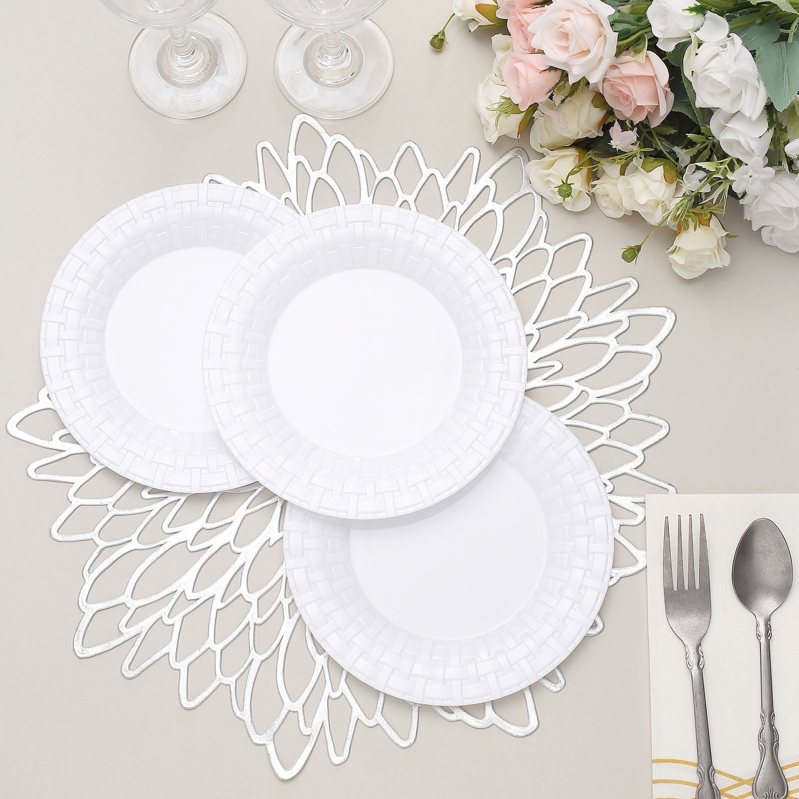 Efavormart Set of 10 - 7" White Round Disposable Plastic Salad Dessert ...