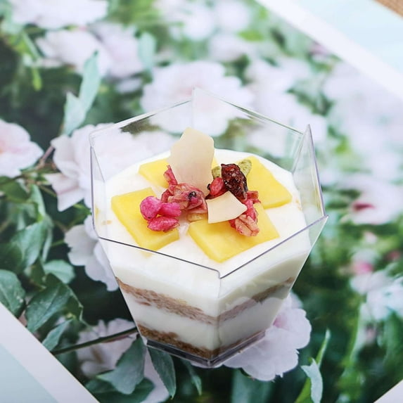 Efavormart Set of 12 - 3oz Clear Waved Hexagon Chambury Plastic Disposable Dessert Cups for Wedding, Birthday, Reception, Buffet, Upscale Occasions, Catered, Restaurants, Fresh Fruits, Salads