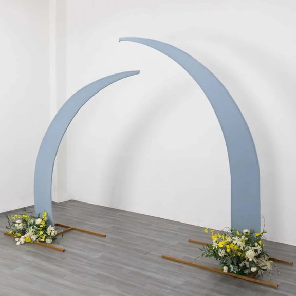 Efavormart Set of 2 Dusty Blue Spandex Half Crescent Moon Wedding Arch Covers, Custom Fitted Backdrop Stand Cover for Curved Arbor Flower Balloon Frame