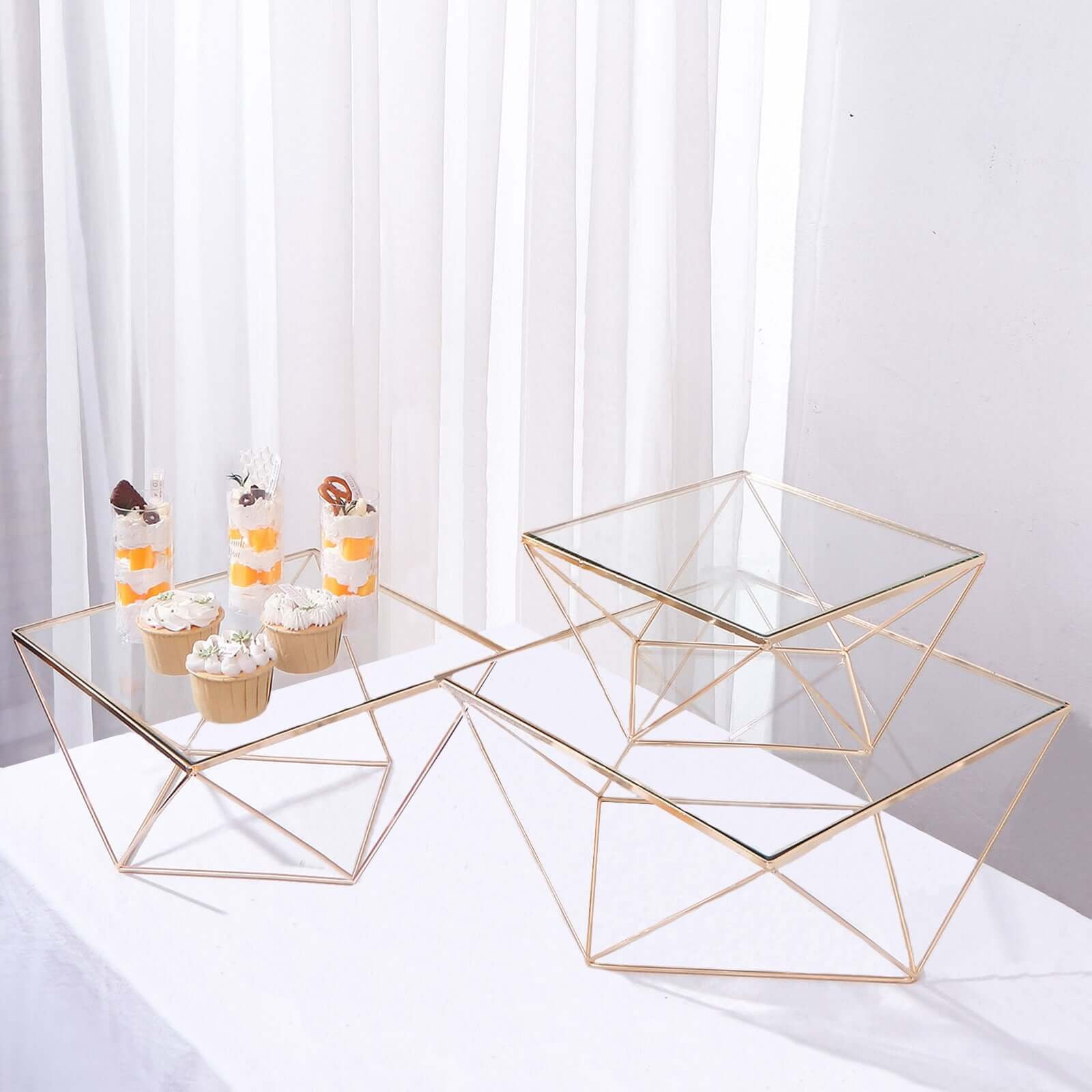Bread Riser Display Efavormart Set of 3 Metal Geometric Cake Stand Gold Cake Riser with ...