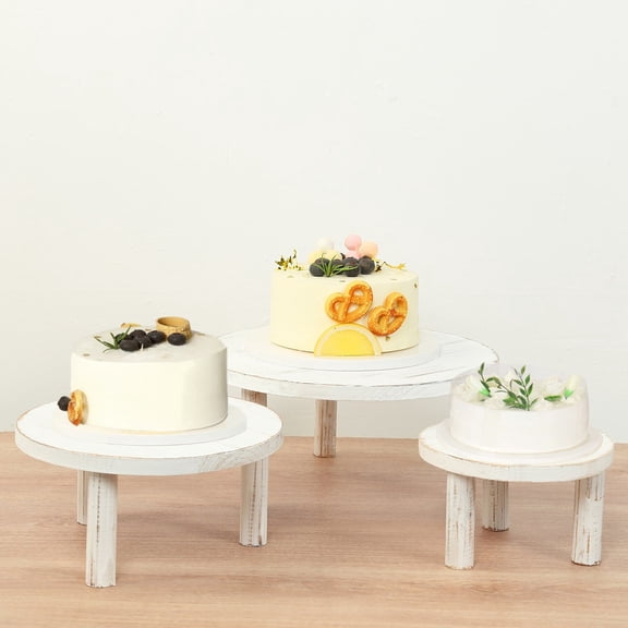 Efavormart Set of 3 Whitewash Wooden Pedestal Cake Stands with Removable Legs, Stackable Round Rustic Cupcake Dessert Display Stands Plant Risers - 7",9.5",12"