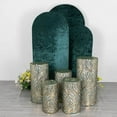 thumbnail image 1 of Efavormart Set of 5 Hunter Green Wave Mesh Cylinder Display Box Stand Covers With Gold Embroidered Sequins, Premium Emerald Pedestal Pillar Prop Covers, 1 of 5