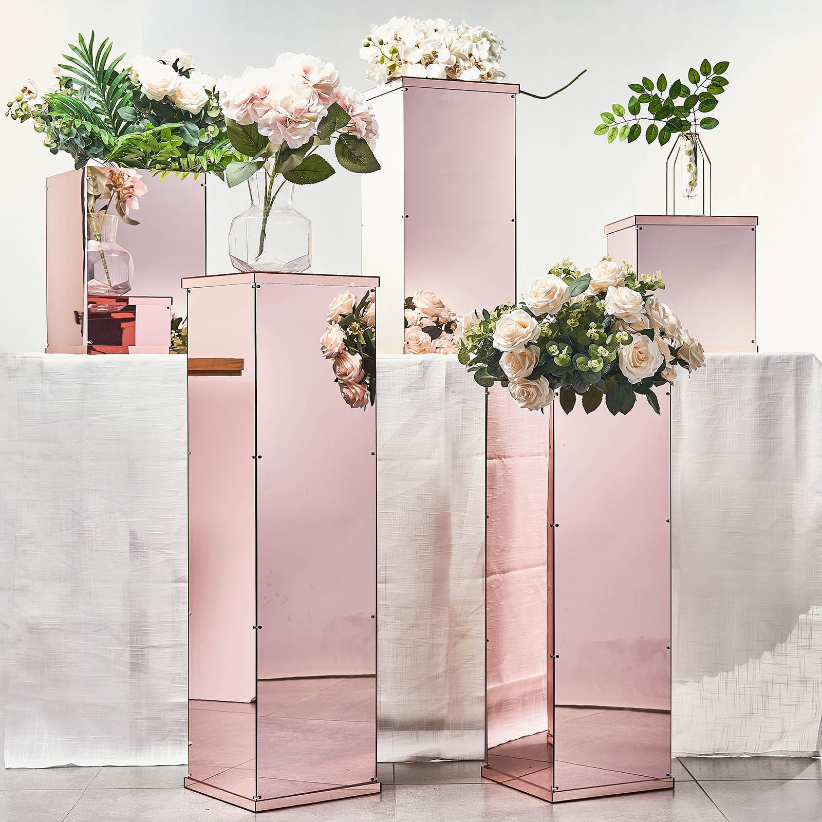 Set of 5 Rose Gold Mirrored Acrylic Pedestal Risers
