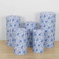thumbnail image 1 of Efavormart Set of 5 White Blue Spandex Cylinder Plinth Display Box Stand Covers With Chinoiserie Floral Print, Stretchable Pedestal Pillar Prop Covers - 160GSM, 1 of 6