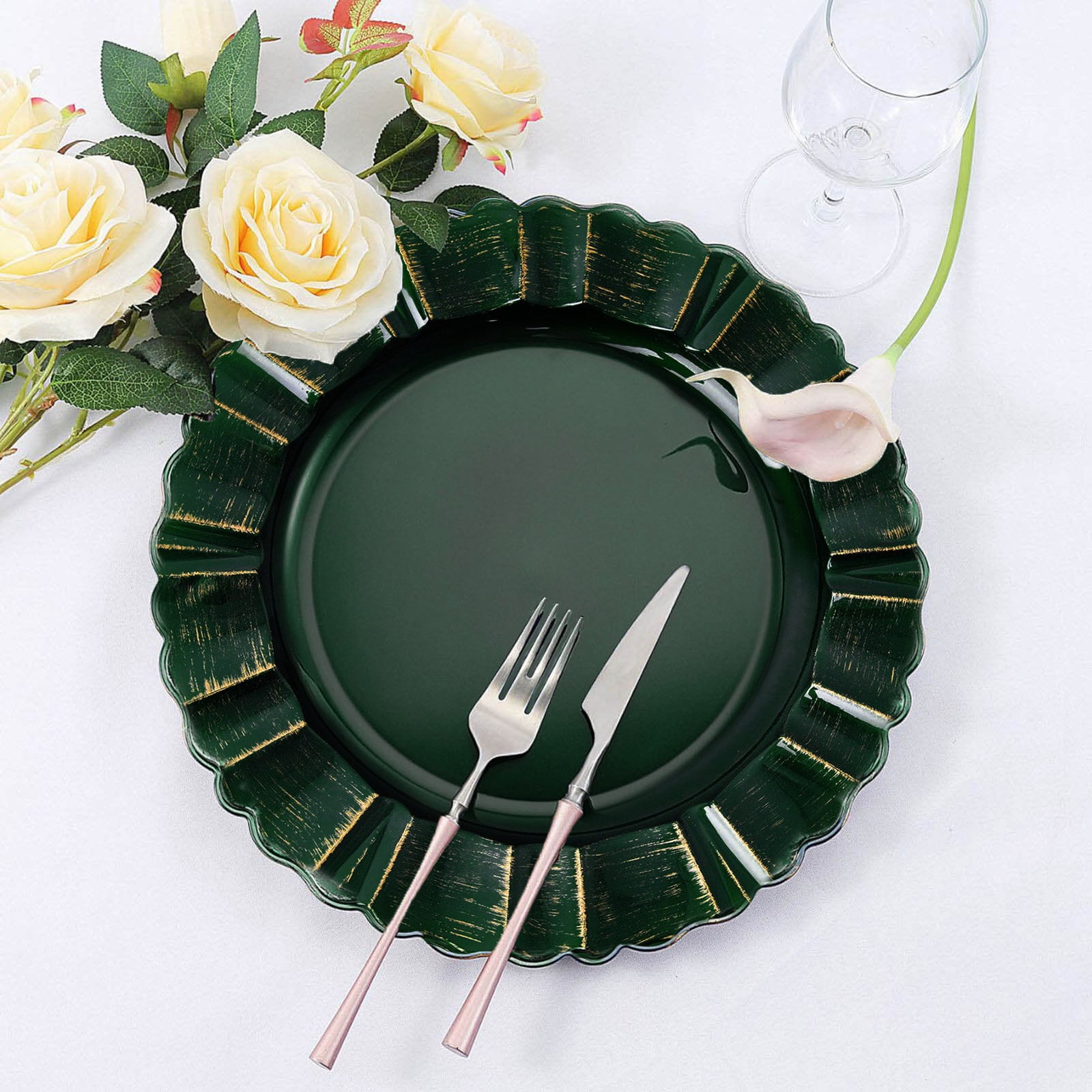 Efavormart Set of 6 - 13" Round - Hunter Emerald Green Plastic Charger ...