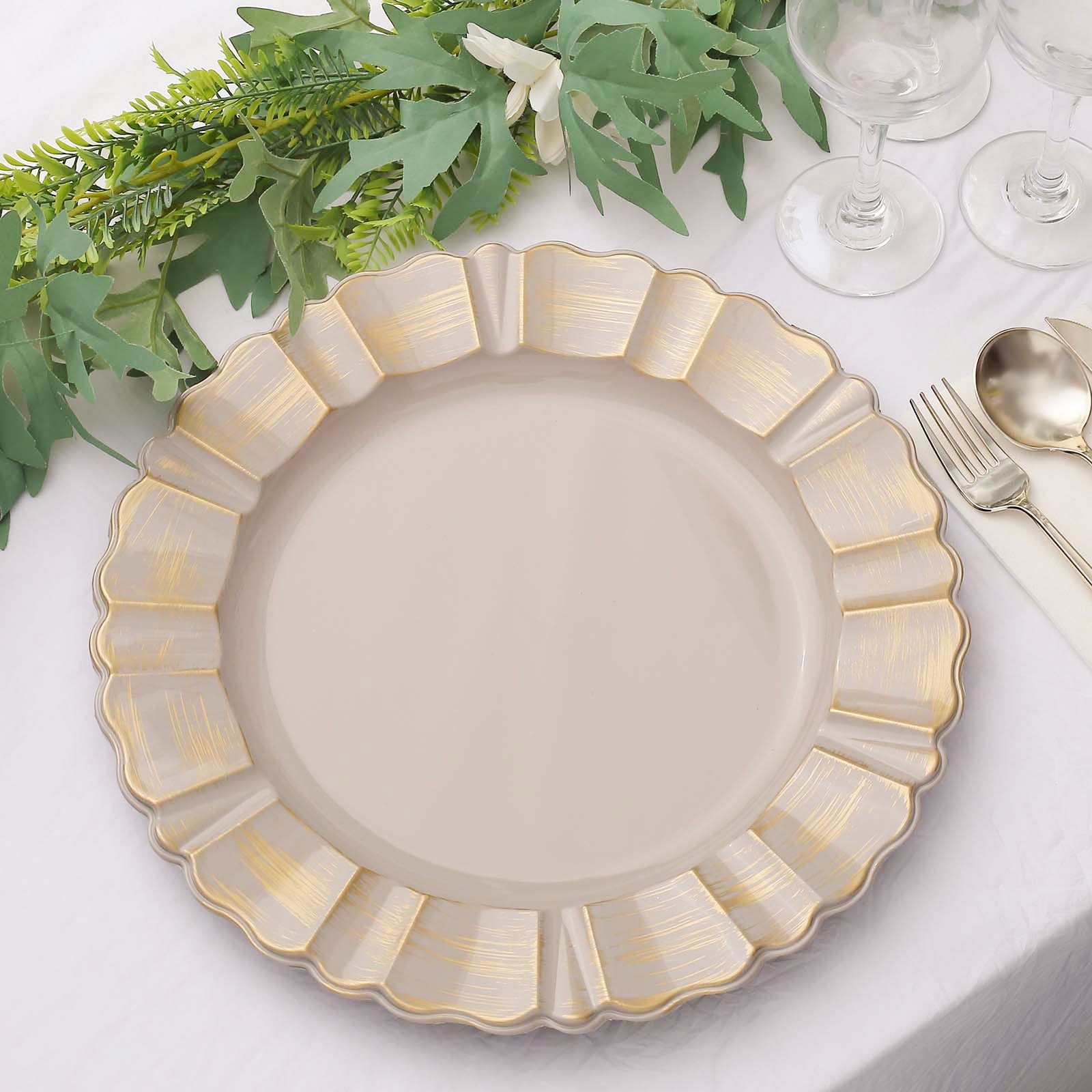 Efavormart Set of 6 13" Round Taupe Plastic Charger Plates With