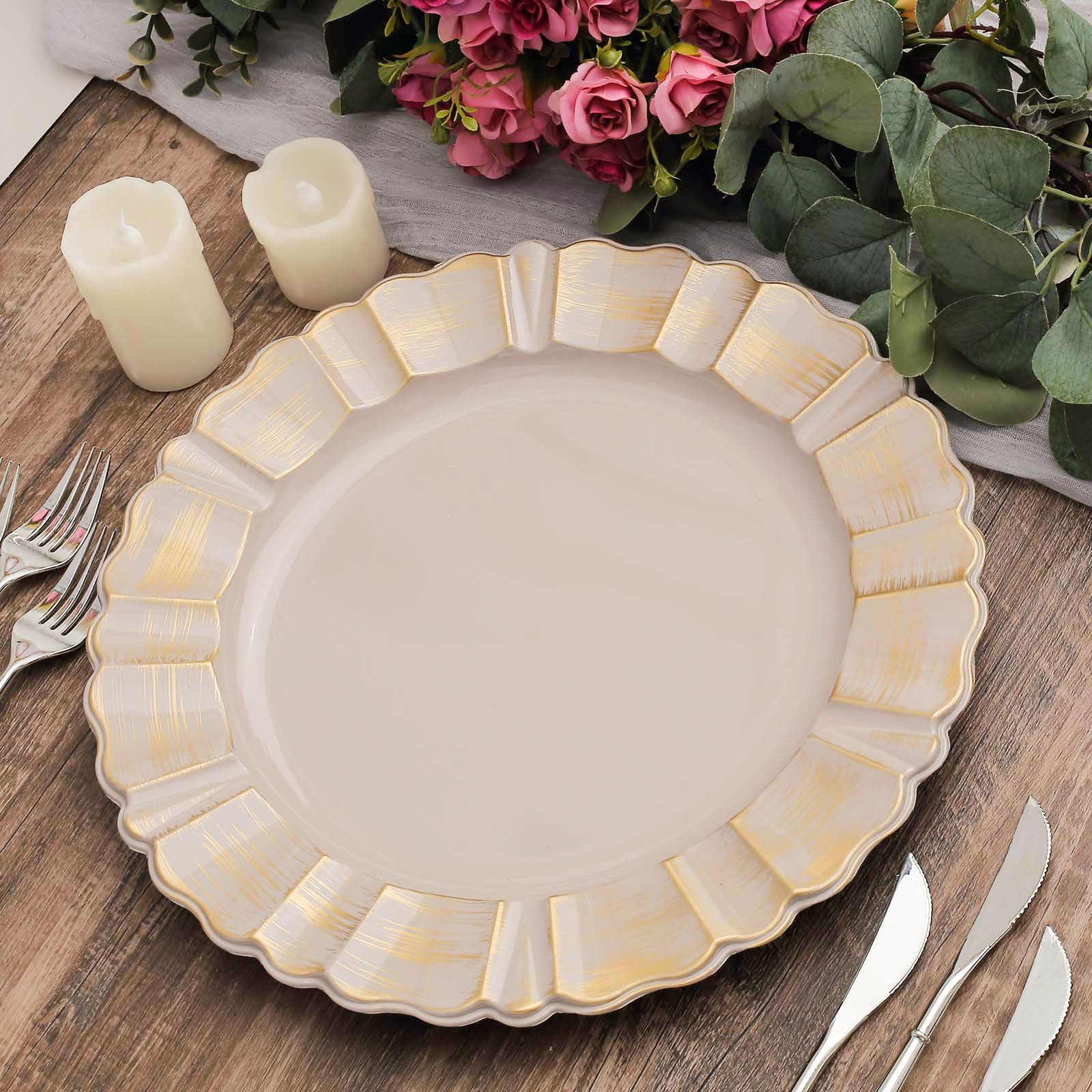 Efavormart 6-Pack 13" Acrylic Taupe Charger Plates with Waved Scalloped Rim for Events - Walmart.com