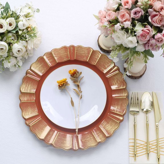 Efavormart Set of 6 - 13" Round - Terracotta Plastic Charger Plates With Waved Scalloped Rim for Wedding, Outdoor Receptions, Banquets, Holiday Dinner plates Chargers
