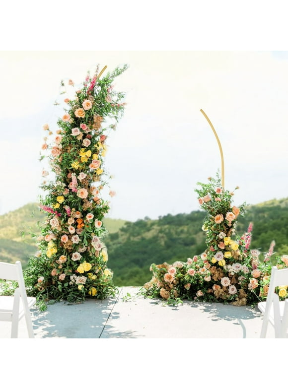 Efavormart Set Of 2 | Gold Metal Curved Top Wedding Arch Frames, Balloon Flower Backdrop Stands - 6ft, 8ft