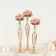 thumbnail image 1 of Efavormart Set Of 3 | Gold Metal Crystal Ball Flower Bowl Pedestal Stand Set, Pillar Candle Holder Stands - 20", 23", 25", 1 of 11