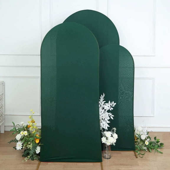 Efavormart Set Of 3 | Matte Hunter Emerald Green Spandex Fitted Wedding Arch Covers For Round Top Chiara Backdrop Stands - 5ft, 6ft, 7ft