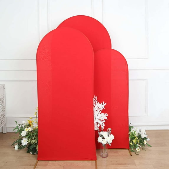 Efavormart Set Of 3 | Matte Red Spandex Fitted Wedding Arch Covers For Round Top Chiara Backdrop Stands - 5ft, 6ft, 7ft