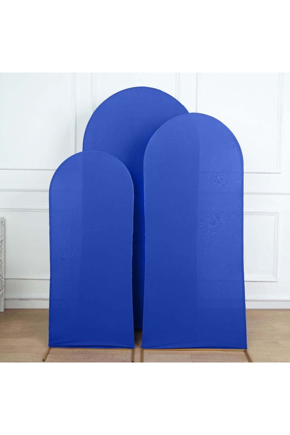 Set Of 3 | Matte Royal Blue Spandex Fitted Wedding Arch Covers For Round Top Chiara Backdrop Stands - 5ft, 6ft, 7ft