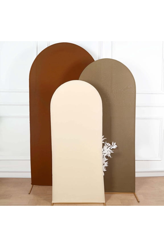 Set Of 3 | Mixed Natural Spandex Fitted Wedding Arch Covers For Round Top Chiara Backdrop Stands - 5ft, 6ft, 7ft
