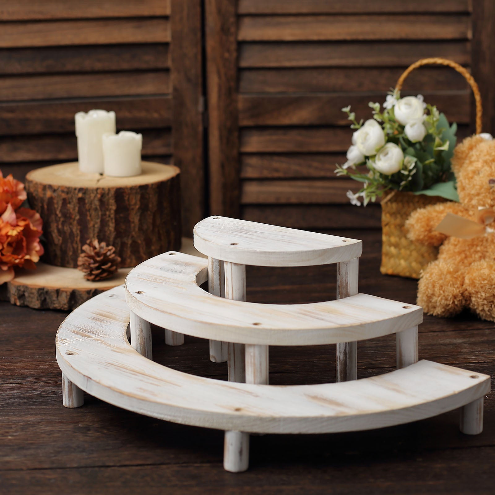 "Efavormart Set Of 3 | Rustic Wooden Cake Decorative Stands, 3-Tier Semicircle Dessert Risers ...