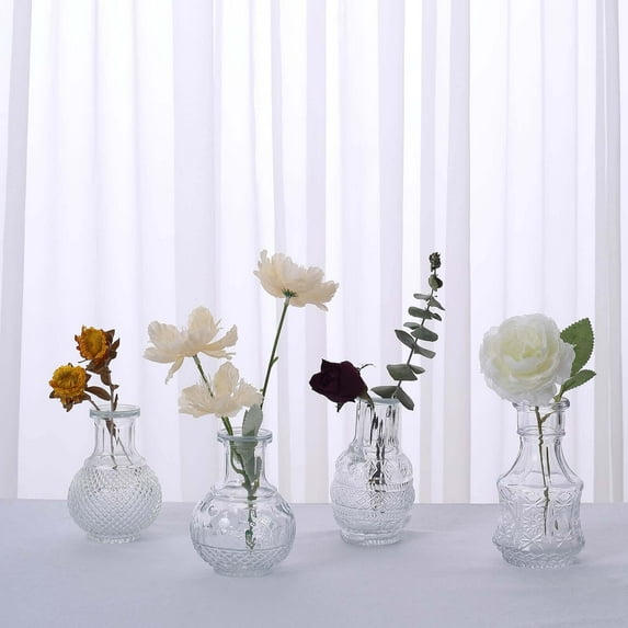Efavormart Set Of 4 | Clear Glass Antique Decorative Wedding Table Centerpieces, Vintage Mini Bud Flower Vases