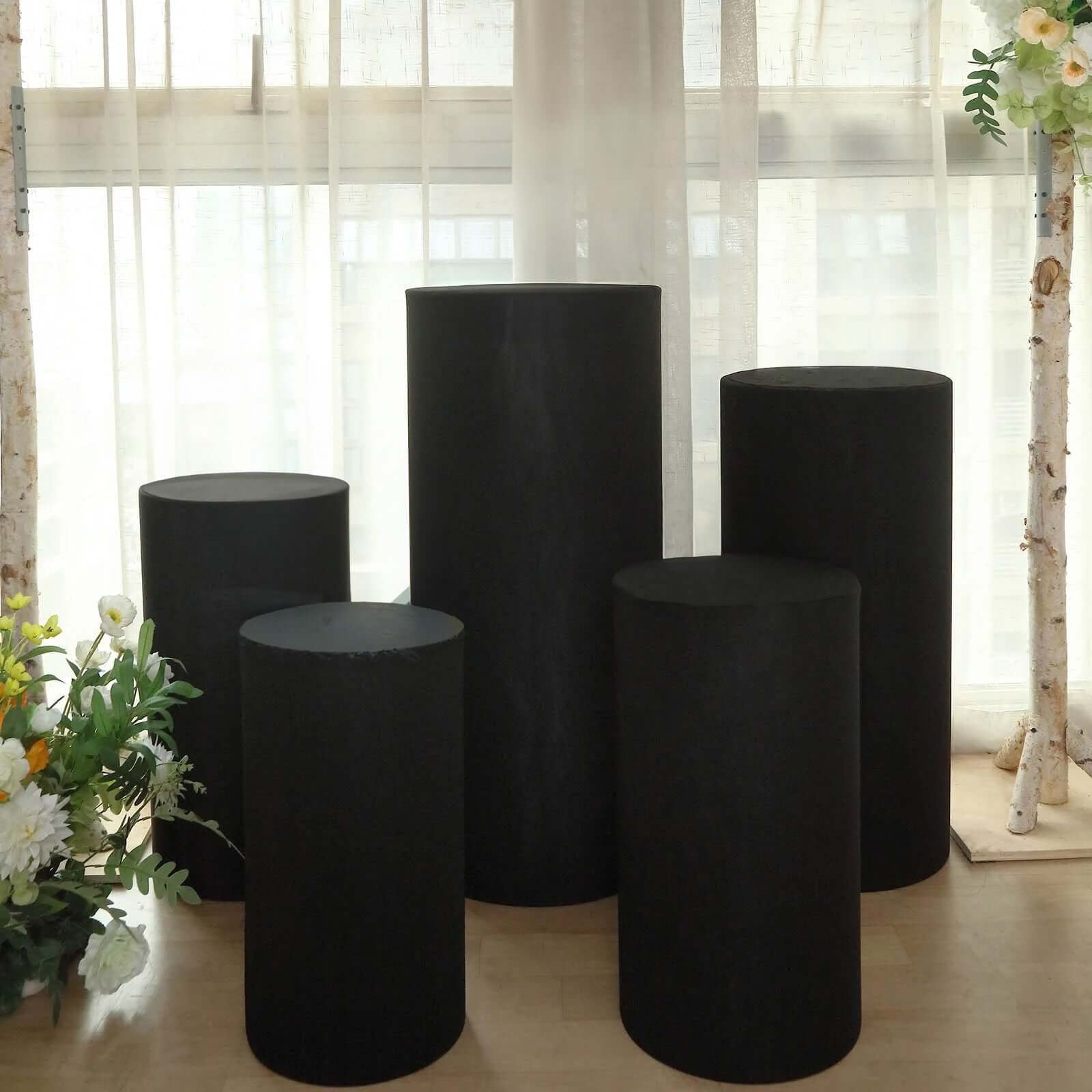 Efavormart Set Of 5 | Black Spandex Cylinder Plinth Display Box Stand ...